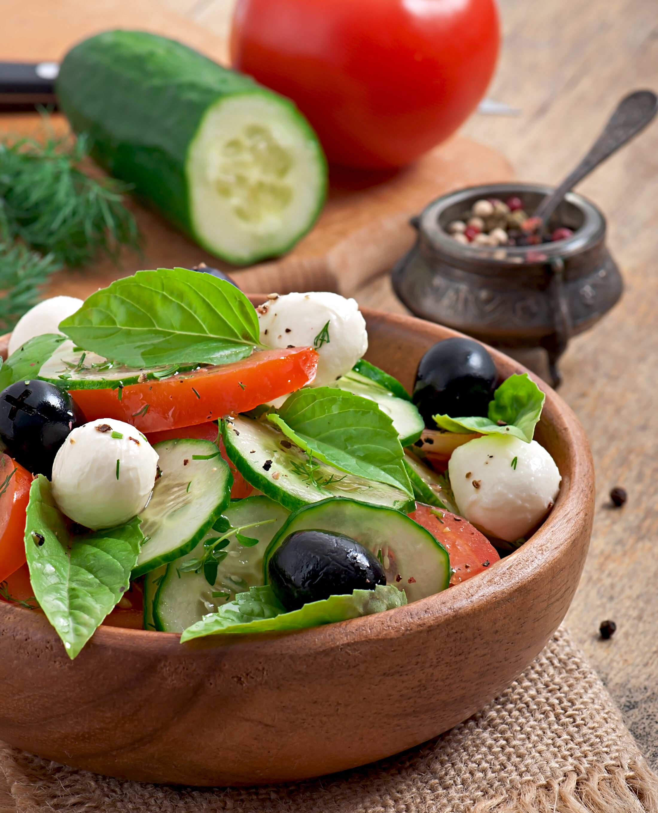 Fresh vegetable greek salad close up